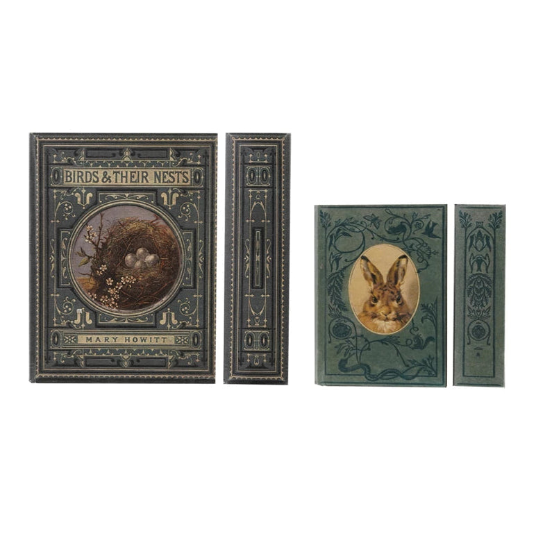 MDF & Canvas Book Storage Boxes with Bird Nest & Rabbit, Set of 2