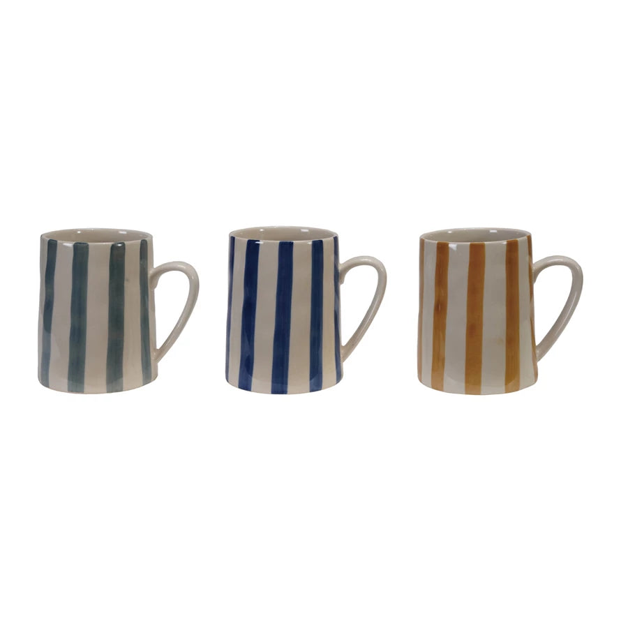 14 oz. Hand-Painted Stoneware Mug, 3 Colors (Each One Will Vary)