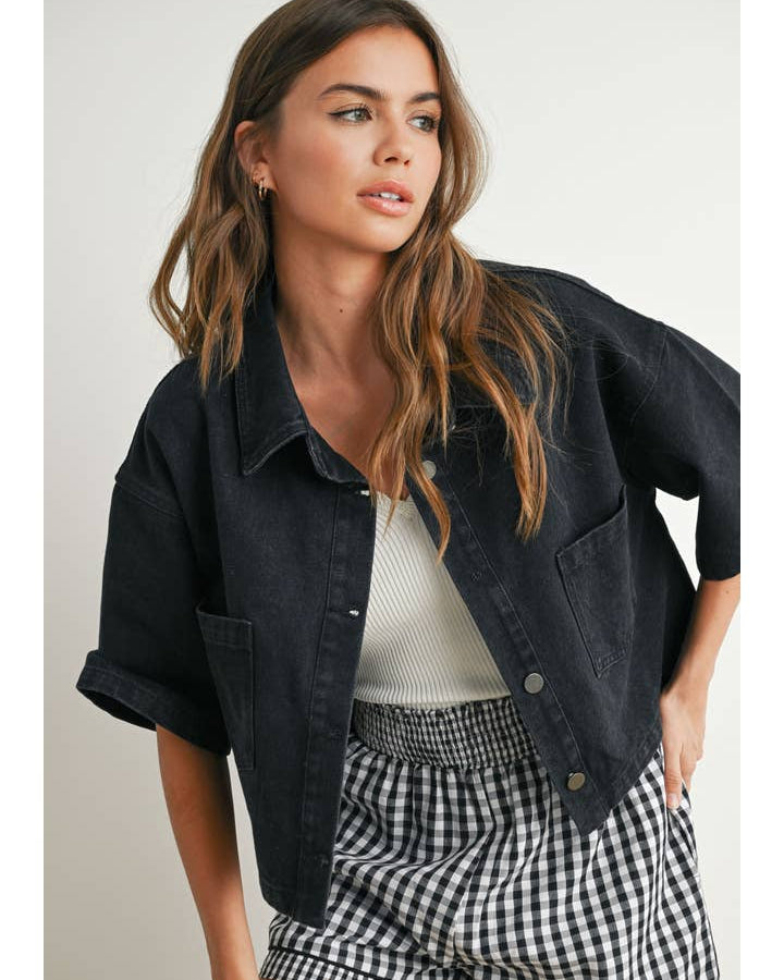 Button Front Cropped Shirt - BMJ7681