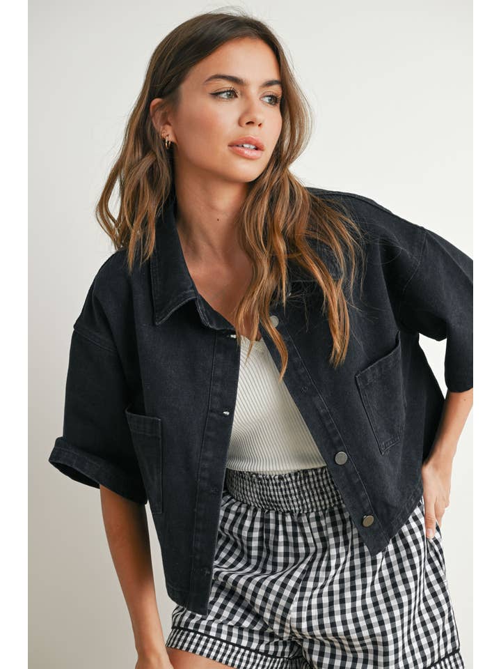 Button Front Cropped Shirt - BMJ7681