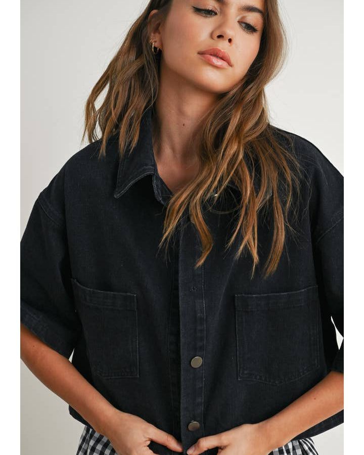 Button Front Cropped Shirt - BMJ7681