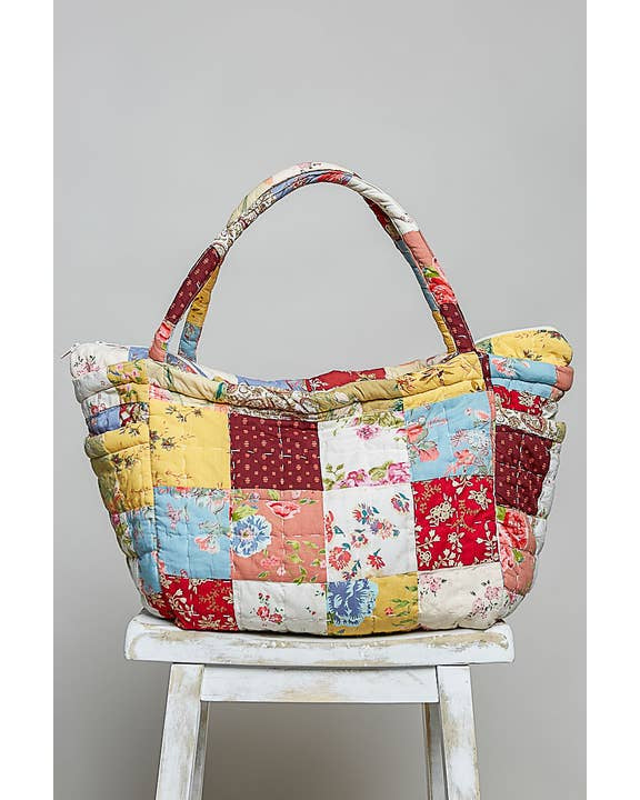 Bloom Quilted Floral Patchwork Carryall Tote Bag