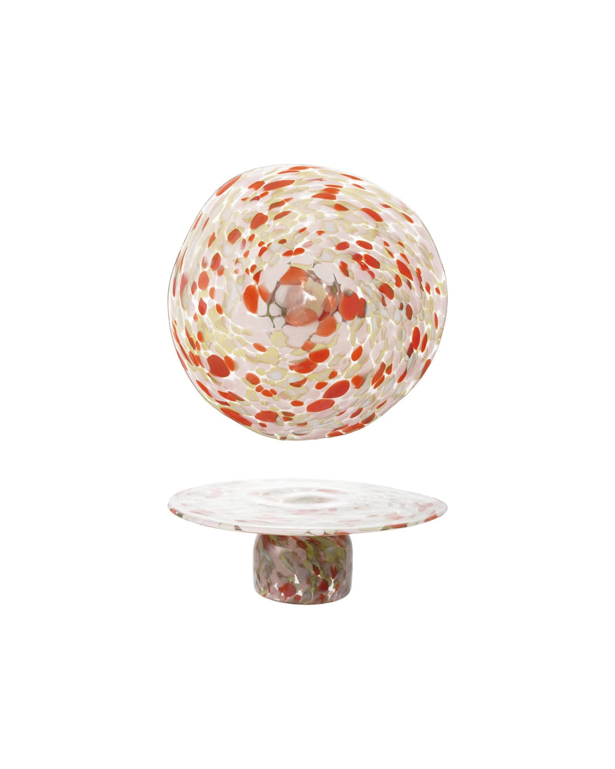 Hand-Blown Confetti Glass Pedestal, Orange Color, Pink & Yellow