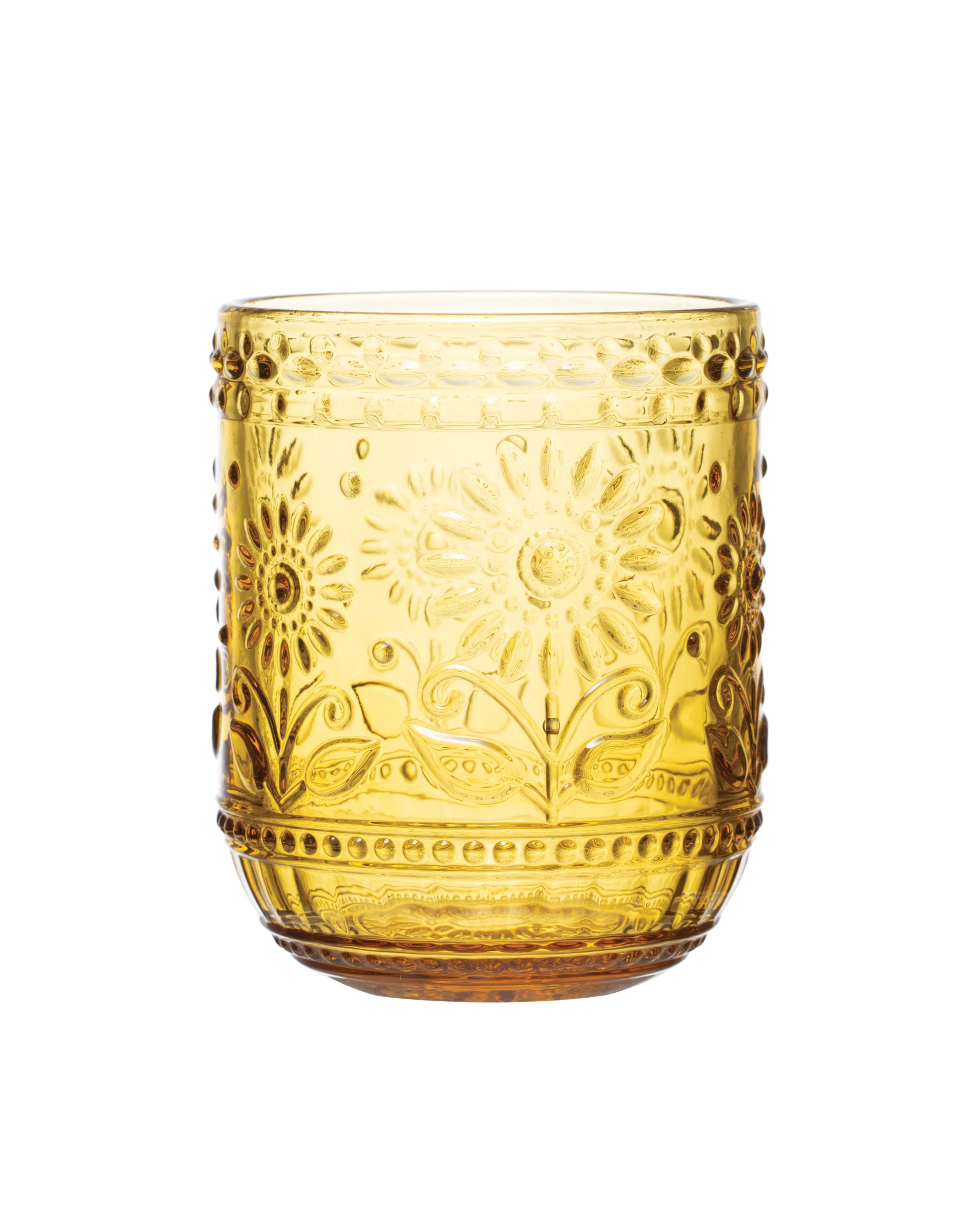 Embossed Drinking Glass, Amber Color
