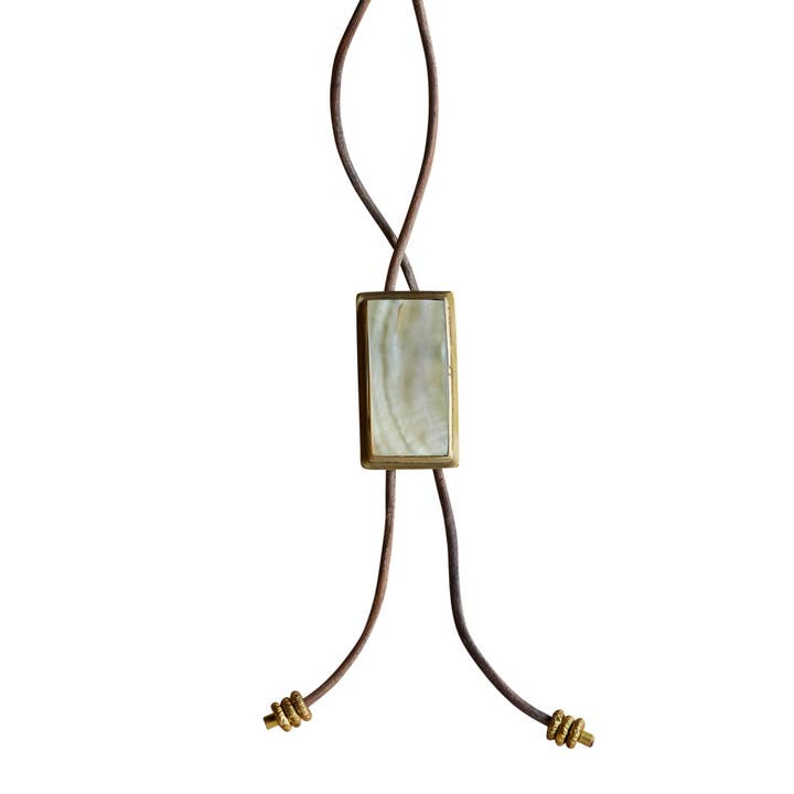 Aspen Bolo Tie - Rectangle, Brass, Mother of Pearl - Light
