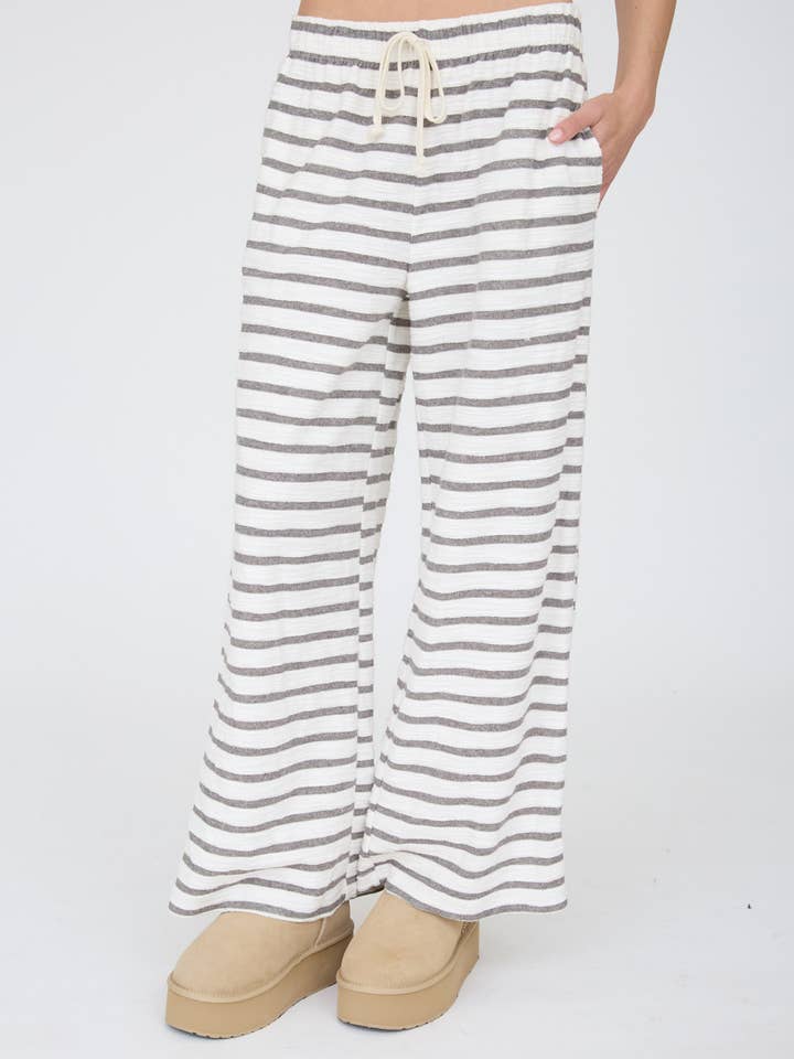 Stripe Drawstring Wide Leg Knit Lounge Pants