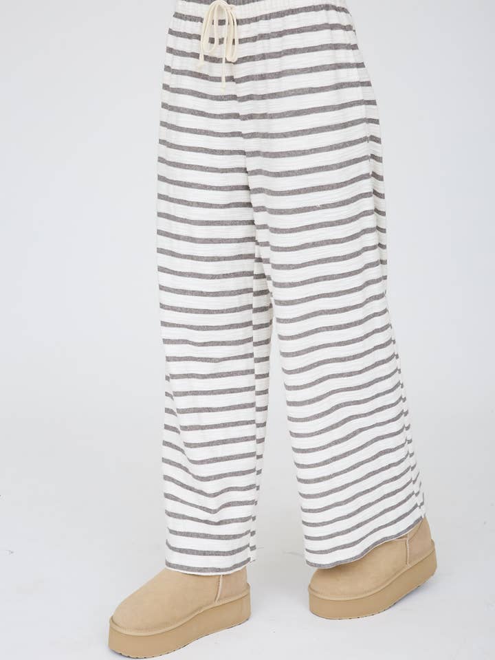 Stripe Drawstring Wide Leg Knit Lounge Pants