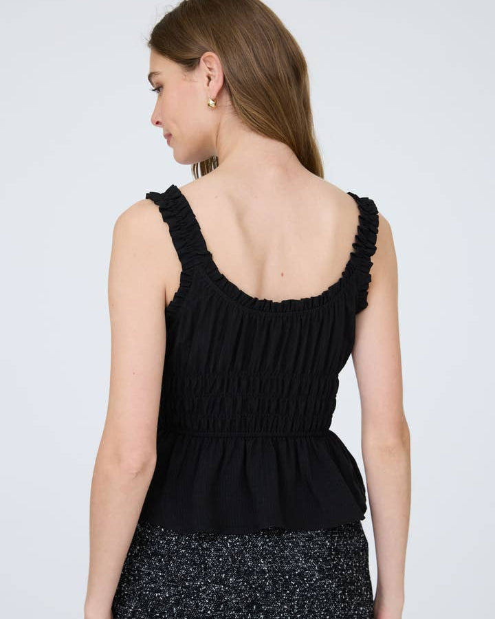 Ruffled Front Tie Shirred Waist Tank Top