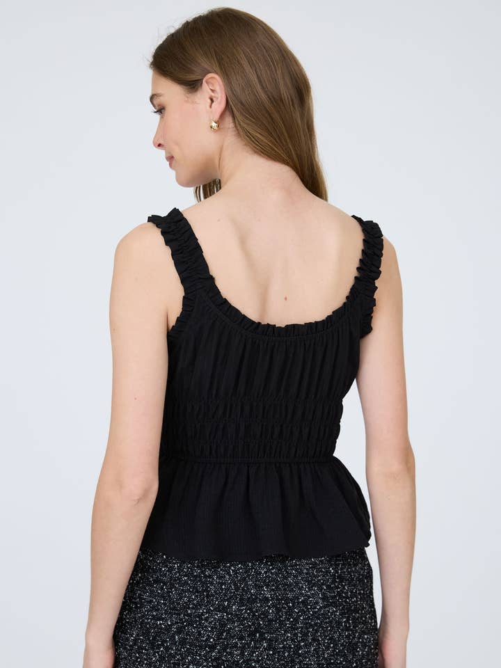 Ruffled Front Tie Shirred Waist Tank Top