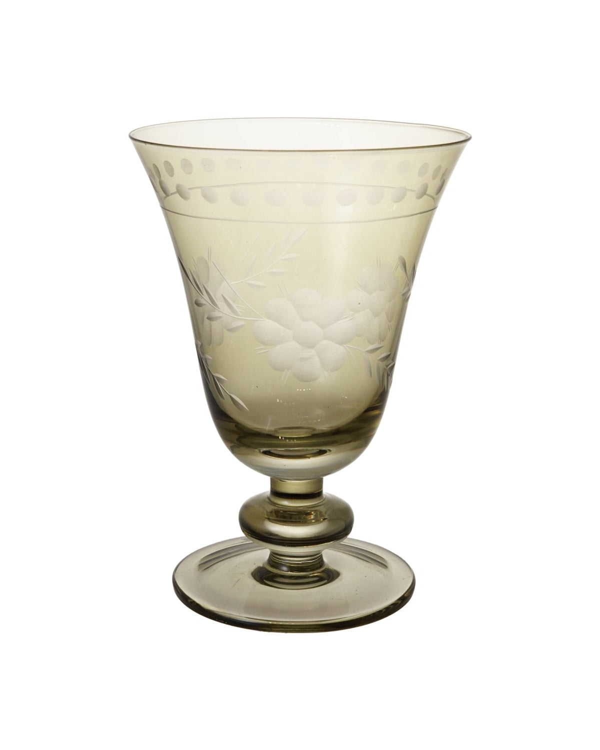 8 oz. Stemmed Wine Glass with Etched Botanicals, Green