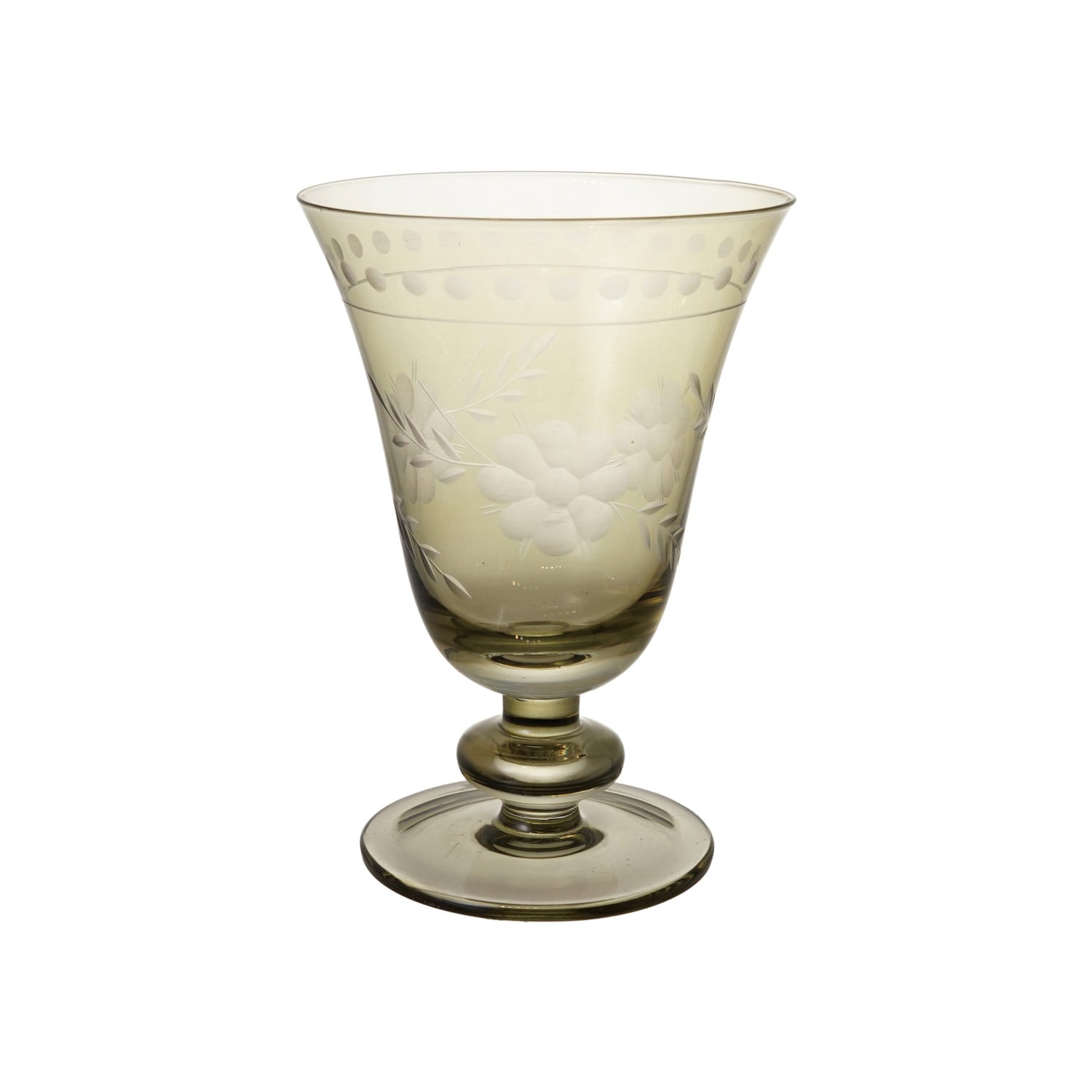 8 oz. Stemmed Wine Glass with Etched Botanicals, Green