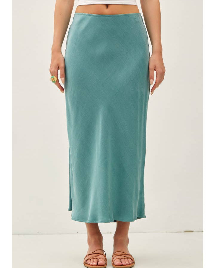 Silky Suede Feel Midi Skirt with Elastic Waistline