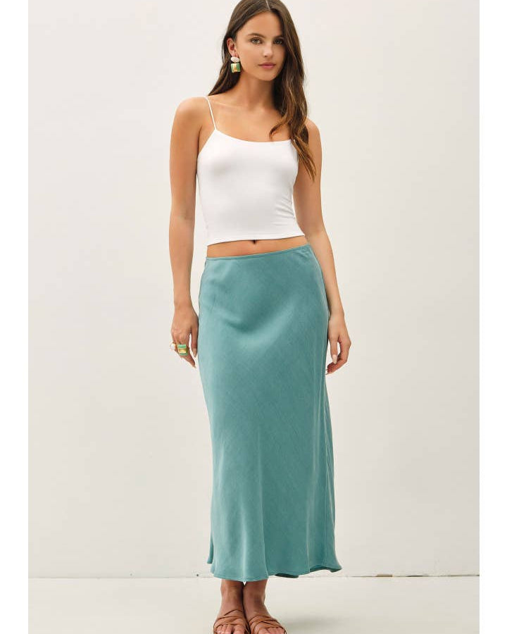 Silky Suede Feel Midi Skirt with Elastic Waistline