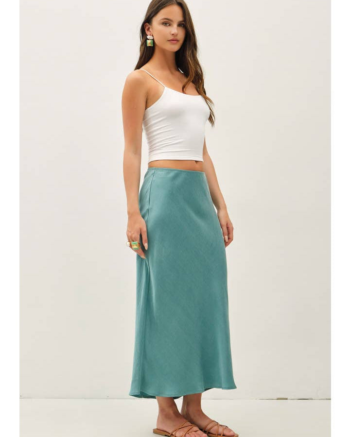 Silky Suede Feel Midi Skirt with Elastic Waistline
