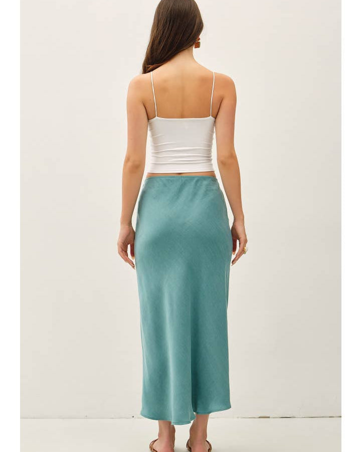 Silky Suede Feel Midi Skirt with Elastic Waistline