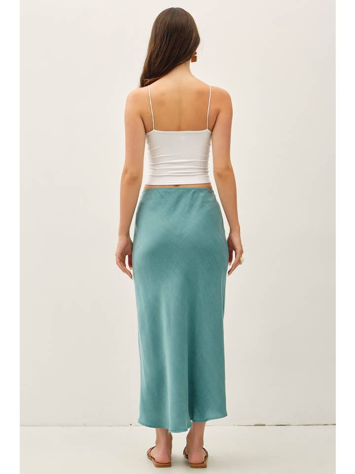 Silky Suede Feel Midi Skirt with Elastic Waistline