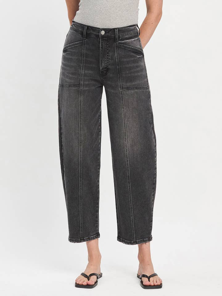 Super High Rise Panel Detail Barrel Jeans F5880