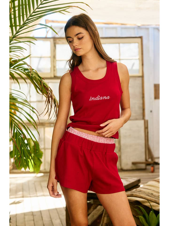 IP5492-1D Contrast Waistband Ribbed Lounge Shorts