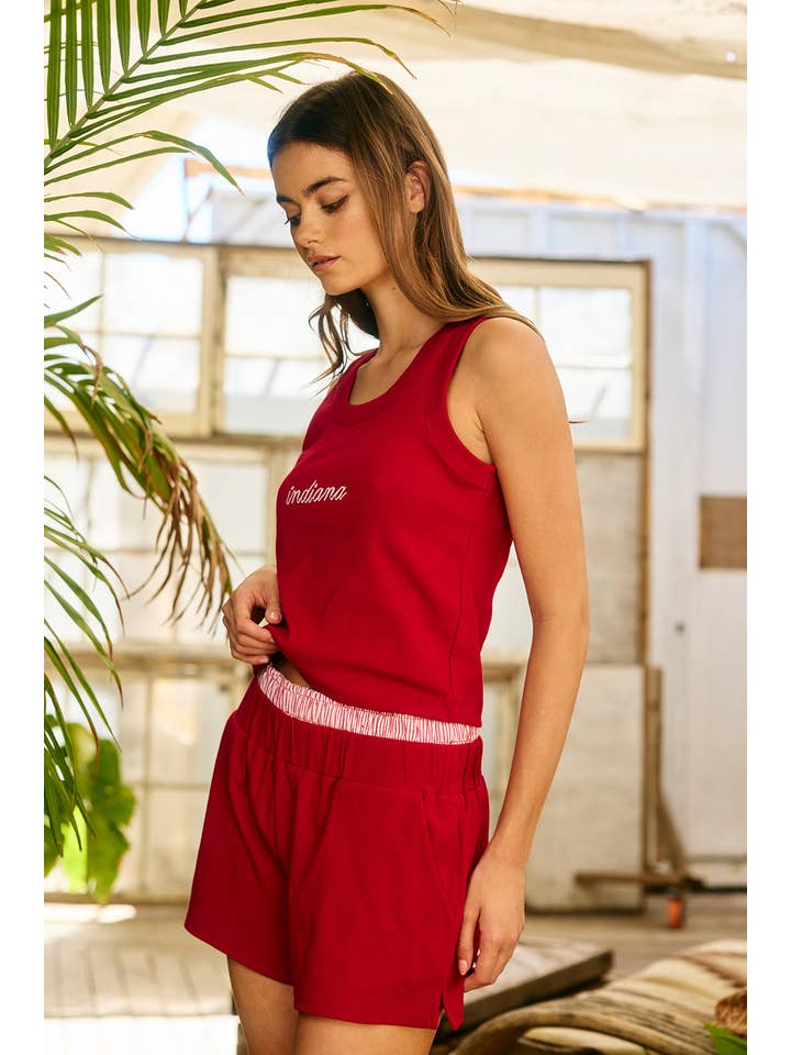 IP5492-1D Contrast Waistband Ribbed Lounge Shorts