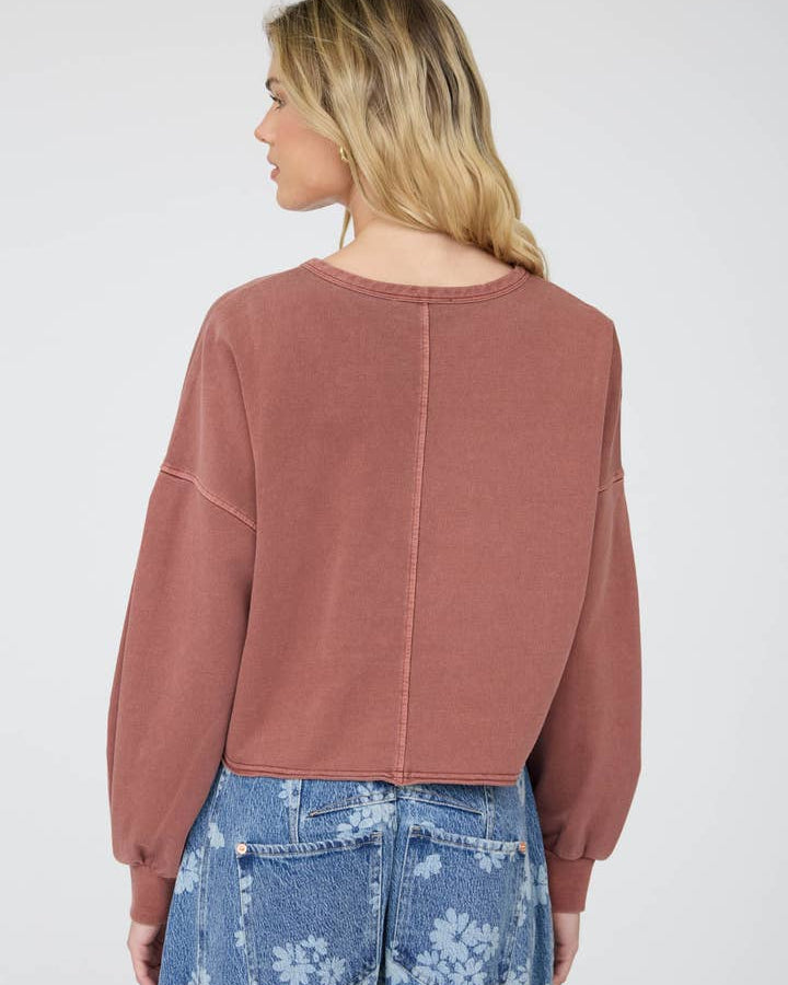 Notch Neck Boxy Long Sleeve Knit Crop Top