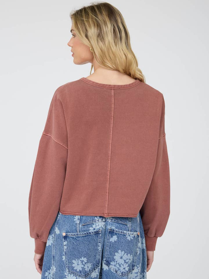 Notch Neck Boxy Long Sleeve Knit Crop Top