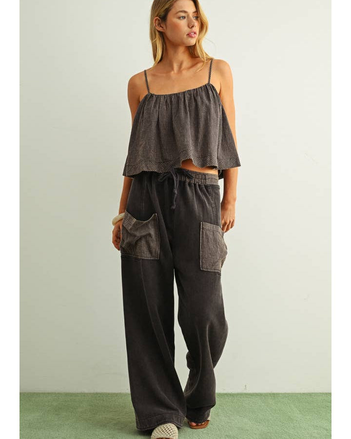 Striped Pattern Spaghetti Strap Full Crop Top