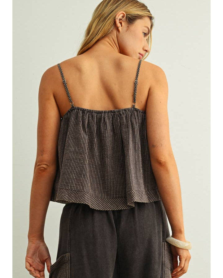 Striped Pattern Spaghetti Strap Full Crop Top