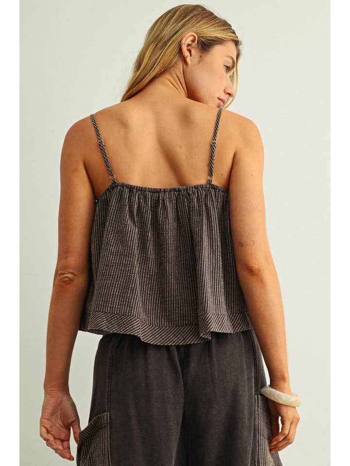 Striped Pattern Spaghetti Strap Full Crop Top