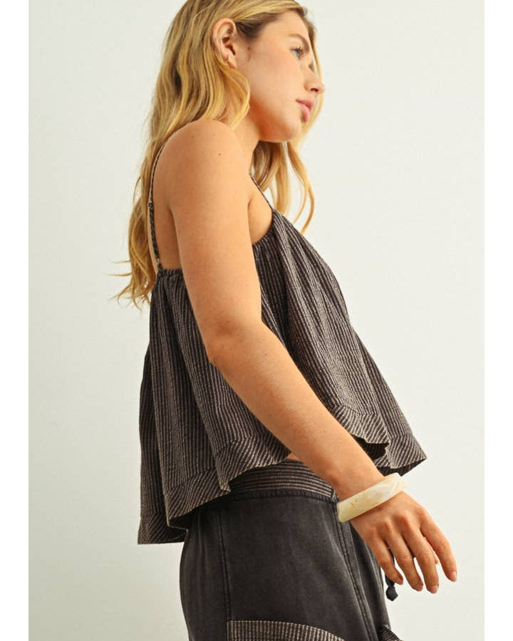 Striped Pattern Spaghetti Strap Full Crop Top