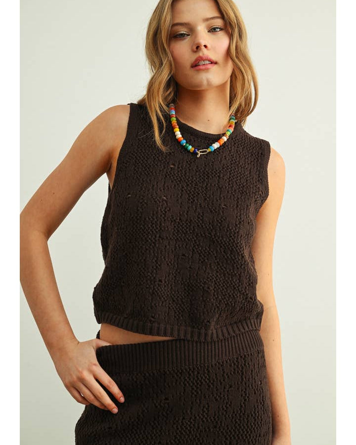 Crochet Knit Tassel Hem Crop Top