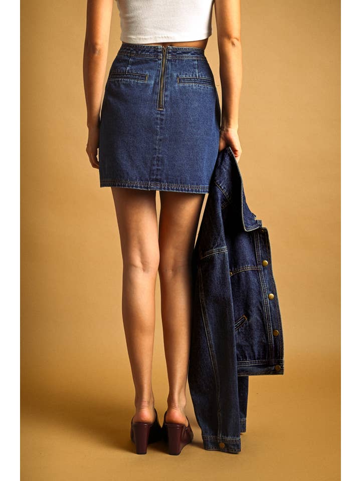 Button Front Indigo Denim Skirt