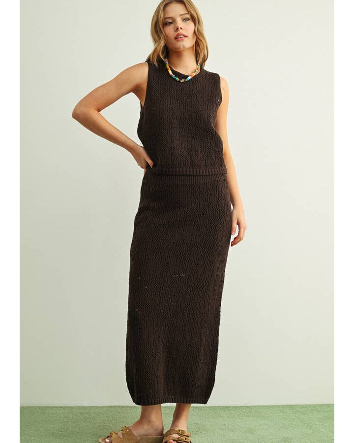 Crochet Knit Skirt with Tassel Hem