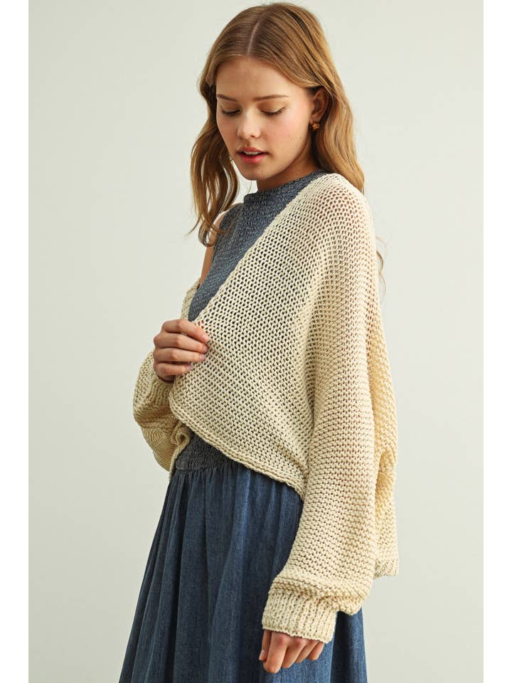 Long Sleeve Cropped Cardigan - Beige