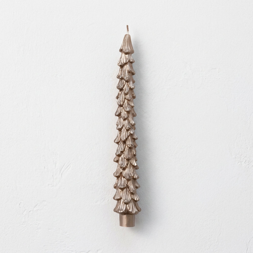 Unscented Tree Shaped Taper Candles in Box, Champagne Color, Set of 2