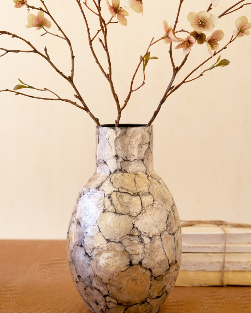 Spun Bamboo Vases with Capiz Shell Detail / Narrow