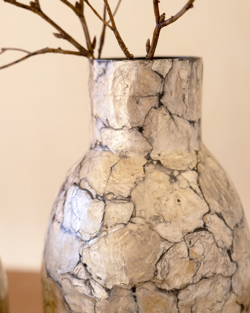 Spun Bamboo Vases with Capiz Shell Detail / Narrow