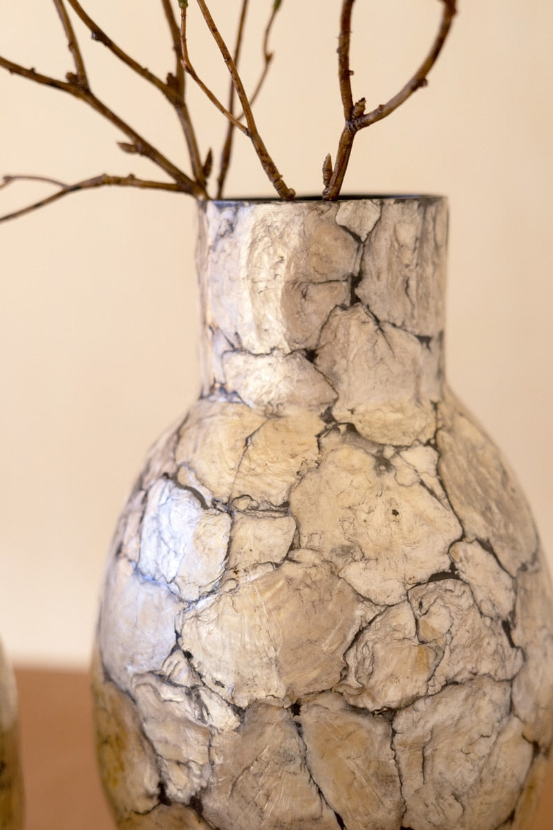 Spun Bamboo Vases with Capiz Shell Detail / Narrow