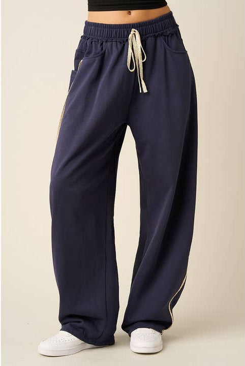 Lace Trim Barrel Leg Drawstring Pants