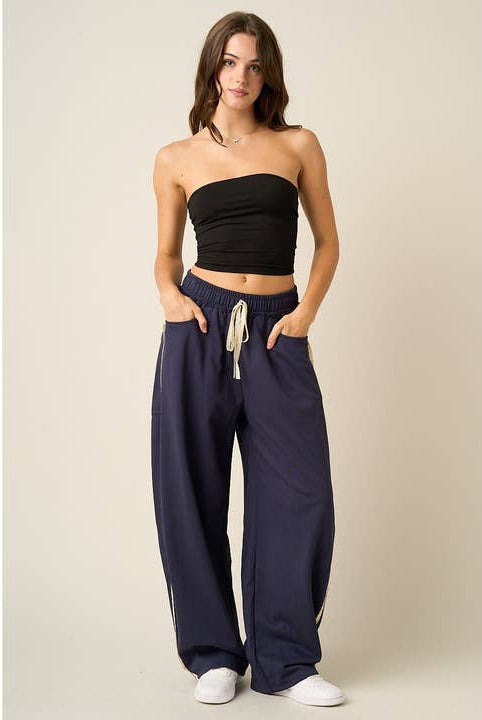 Lace Trim Barrel Leg Drawstring Pants