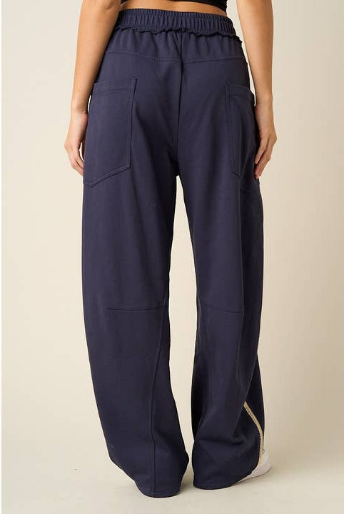 Lace Trim Barrel Leg Drawstring Pants