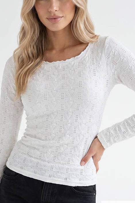NS8535- Floral Pointelle Lettuce Edge Top