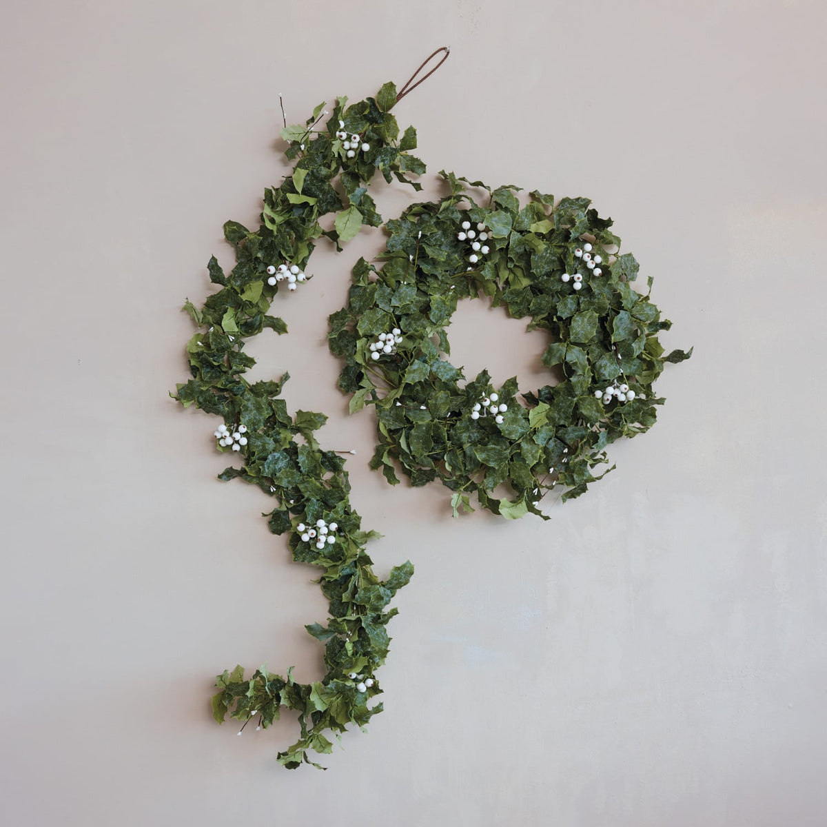 Faux Holly Garland with White Berries