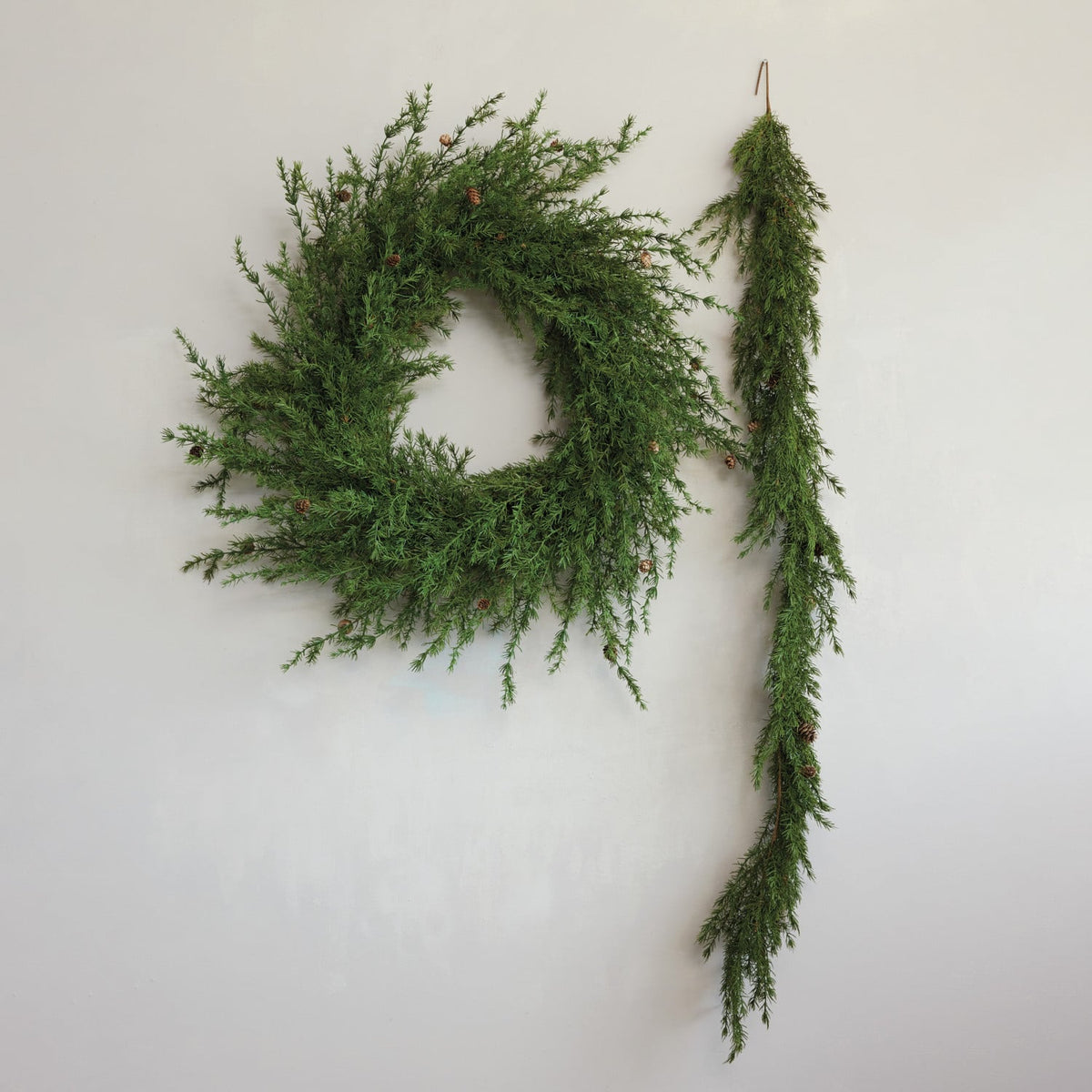 Faux Cedar Garland with Natural Pinecones