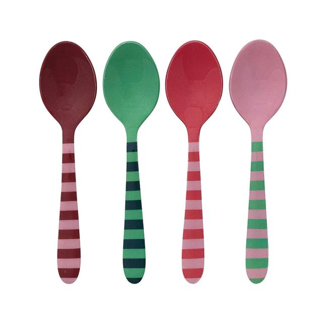 Enameled Stainless Steel Spoon with Striped Handle, 4 Colors