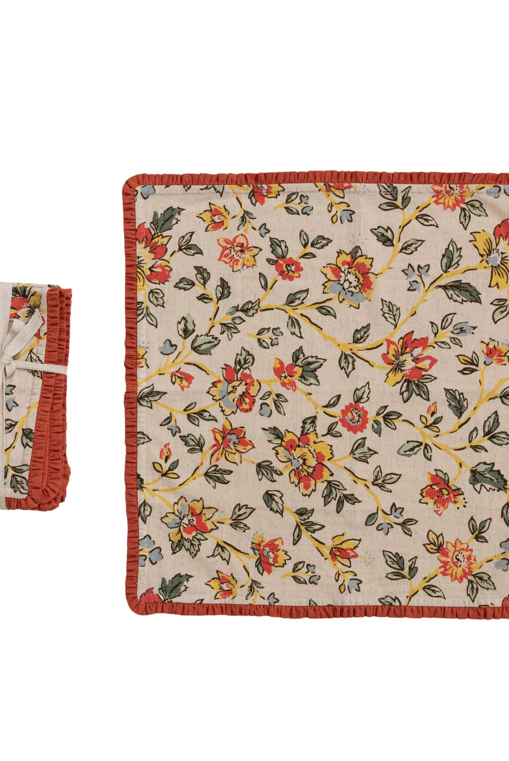 Cotton & Linen Printed Napkins, Set of 4 Tied with Cotton Tape