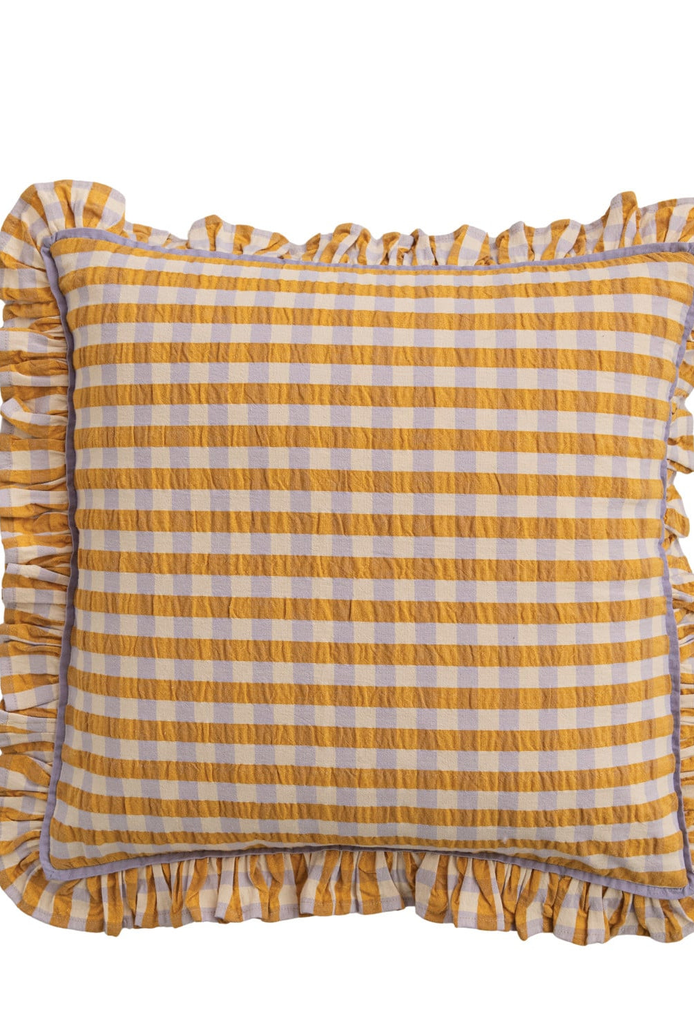 18" Square Cotton Pillow with Check Pattern & Ruffle