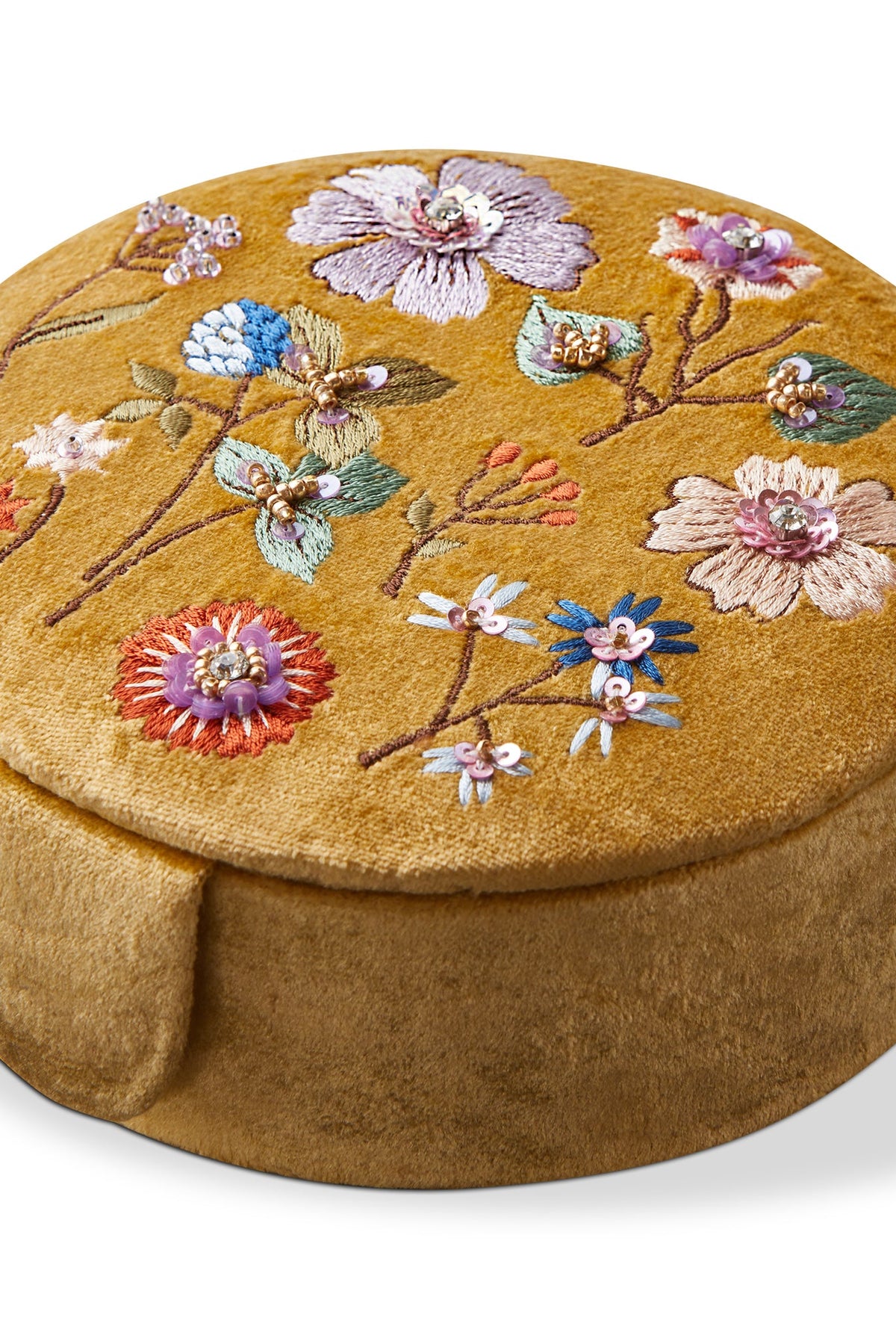 Floral Embroidered Round Box