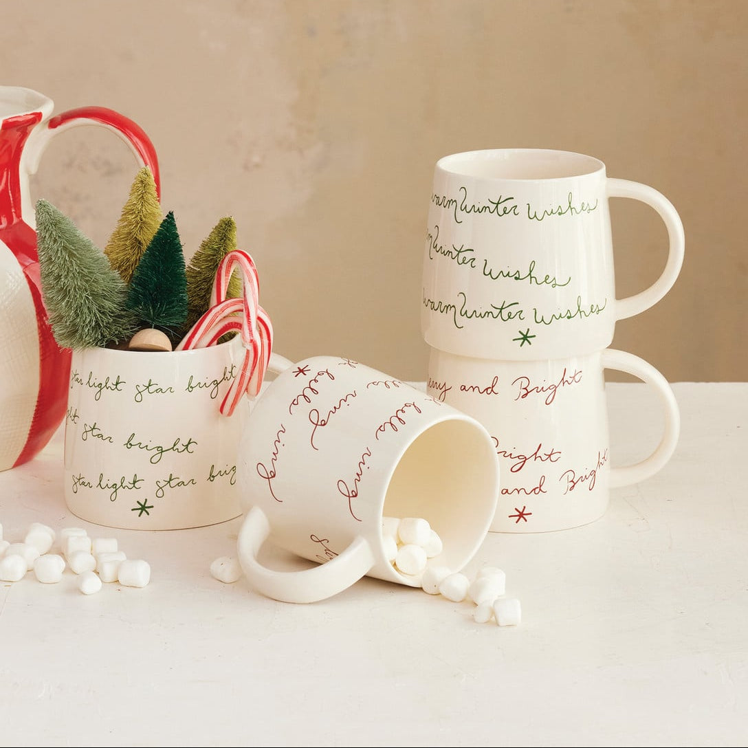 16 oz. Stoneware Mug with Holiday Saying, Cream Color, 4 Styles