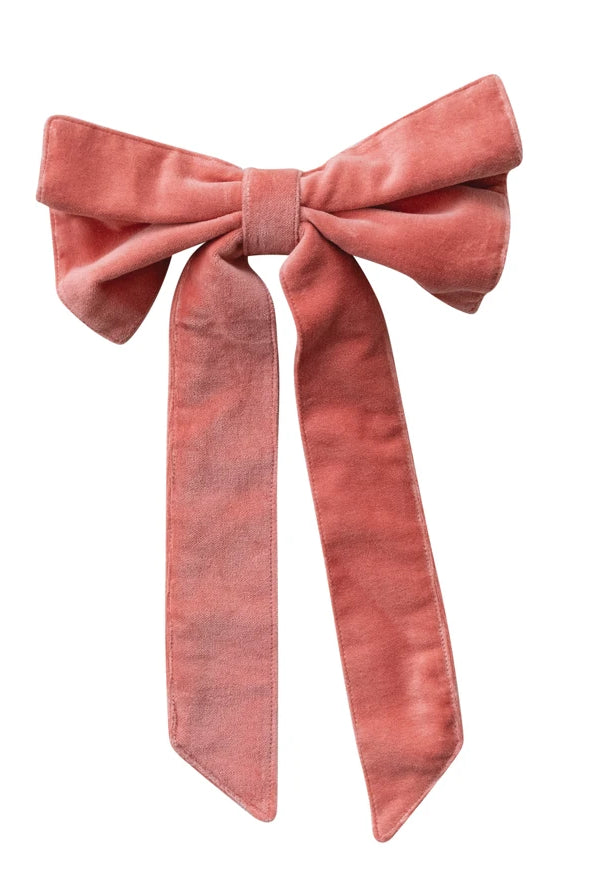 Cotton Velvet Clip-on Bow, Coral Color