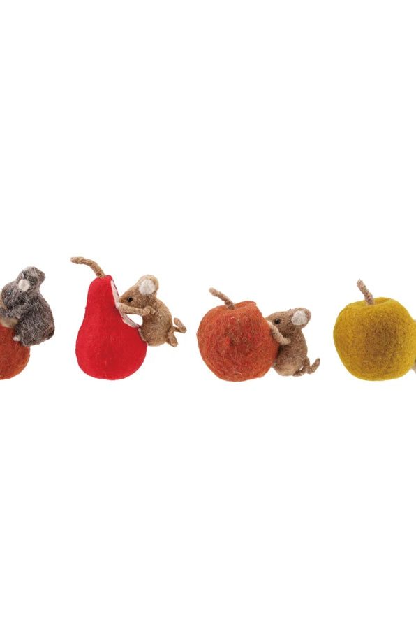 Wool Felt Mouse Eating Fruit, 4 Styles